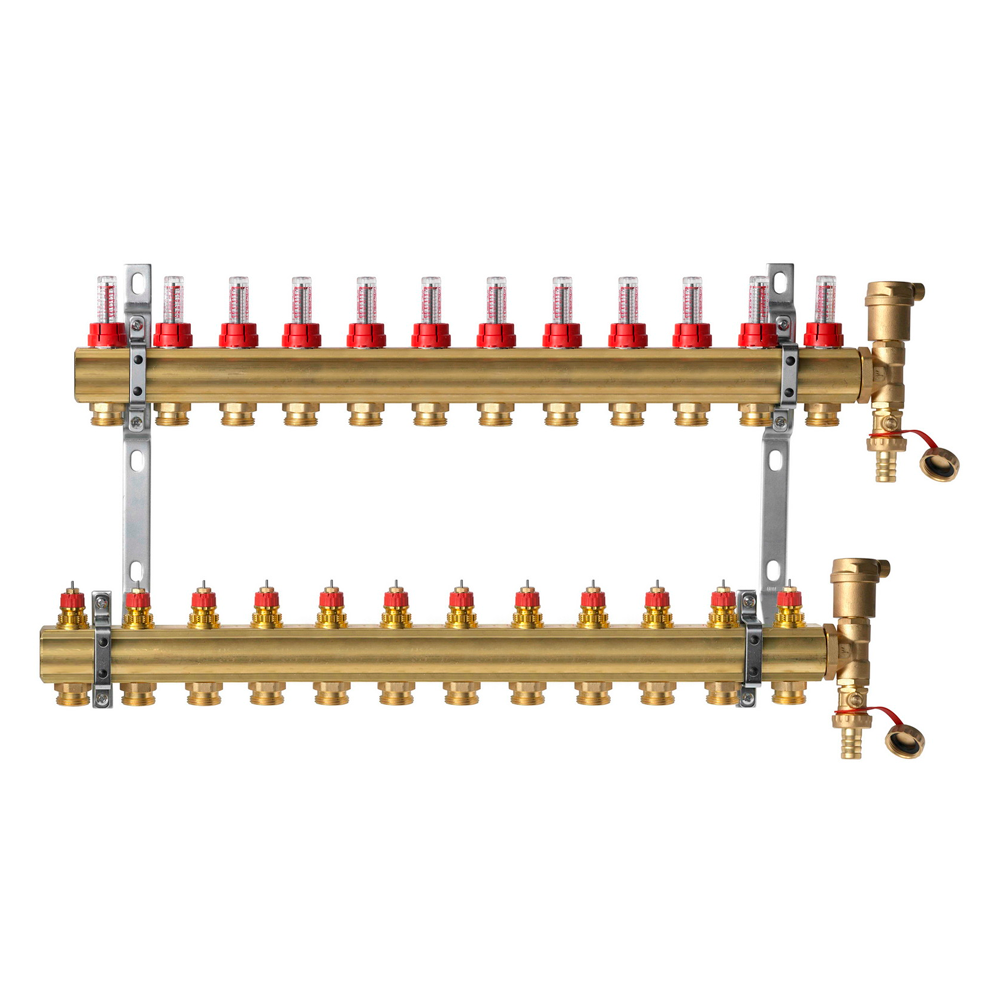 Комплект коллекторов Ридан FHF-12RF set с расходомерами, кронштейнами и воздухоотводчиками, 12 конт.