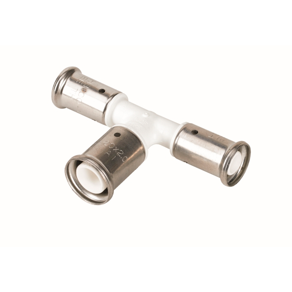 Тройник переходный увеличенный в центре, ПВДФ пресс (белый), 16x20x16, HENCO