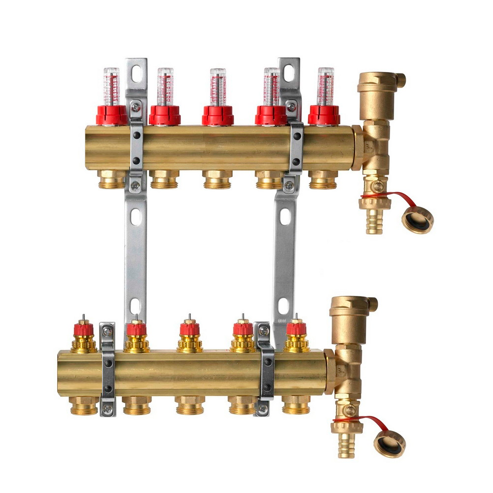 Комплект коллекторов Ридан FHF-5RF set с расходомерами, кронштейнами и воздухоотводчиками, 5 конт.