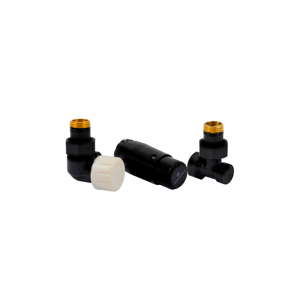 Комплект трехосевой Schlosser DN15 GZ1/2 x GW1/2, левый, с головкой Мини M30x1,5, Черный матовый