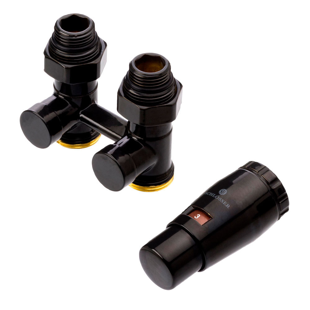 Комплект узла нижнего подключения Schlosser Standard прямой G3/4х3/4, Ral 9005 матовый