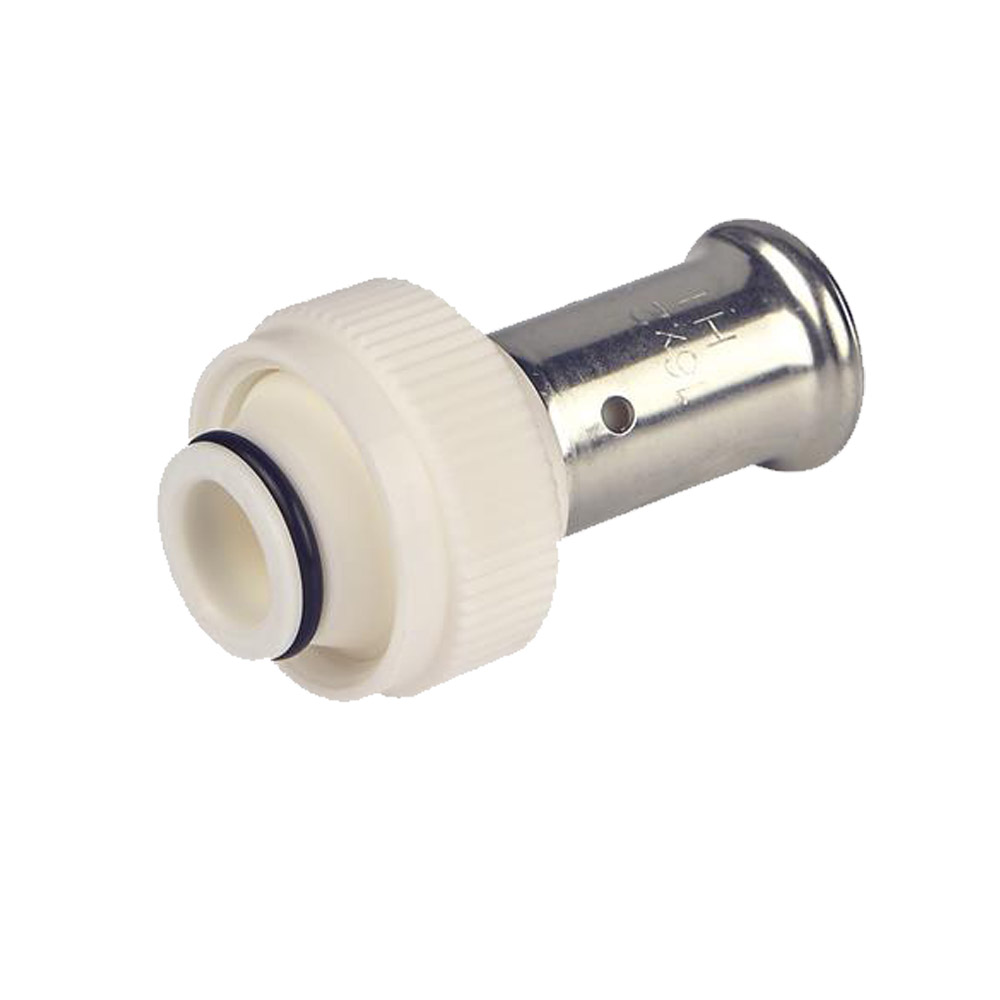 Пресс фитинг с накидной гайкой под евроконус, ПВДФ пресс (белый), 20x3/4", HENCO