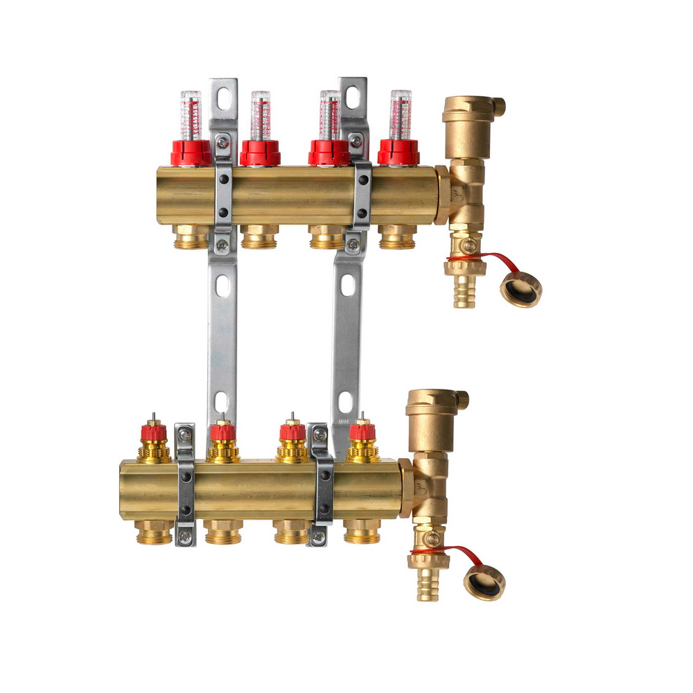 Комплект коллекторов Ридан FHF-4RF set с расходомерами, кронштейнами и воздухоотводчиками, 4 контура