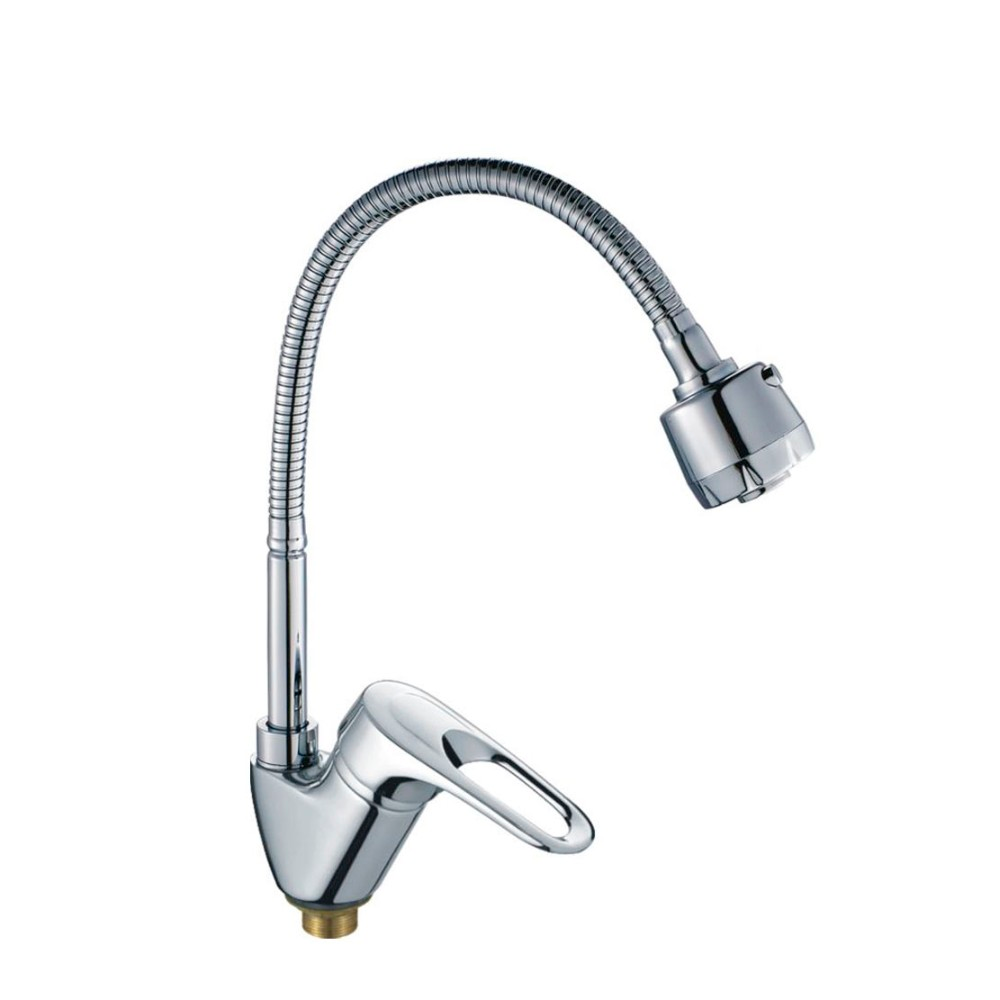 Смеситель для кухни Haiba HB4304-3 с лейкой (2 режима) и гайкой, хром