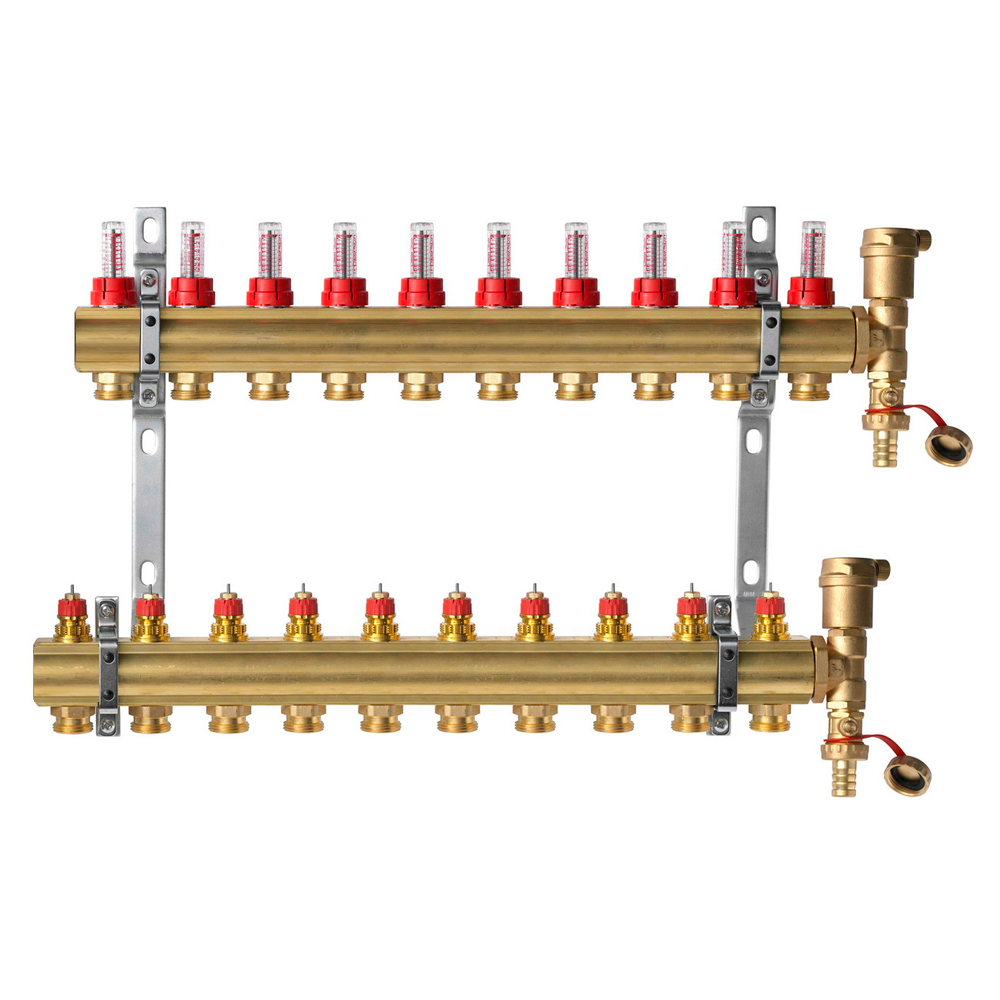 Комплект коллекторов Ридан FHF-10RF set с расходомерами, кронштейнами и воздухоотводчиками, 10 конт.
